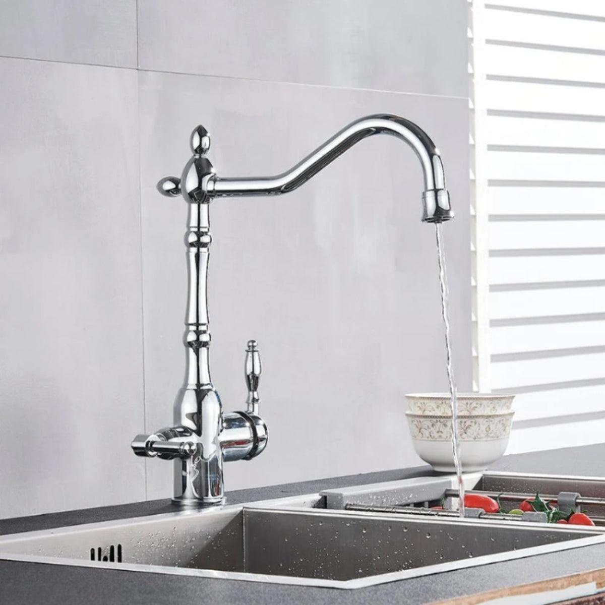 Antique Kitchen Sink Faucet With Dual Handle Spout And Filtered Water