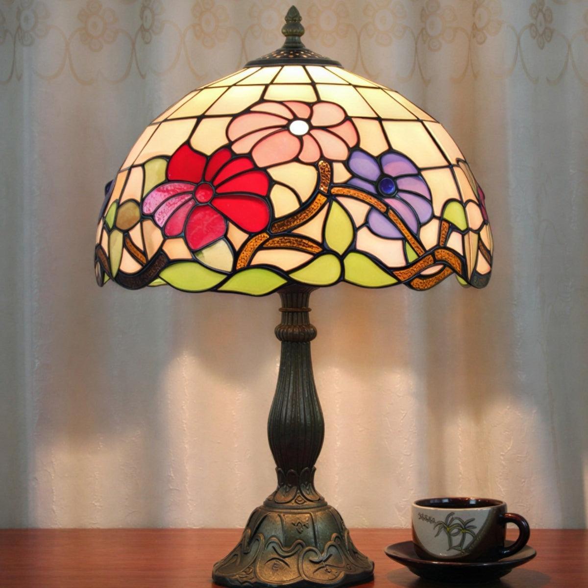 Antique Vintage Stained Glass Table Lamp