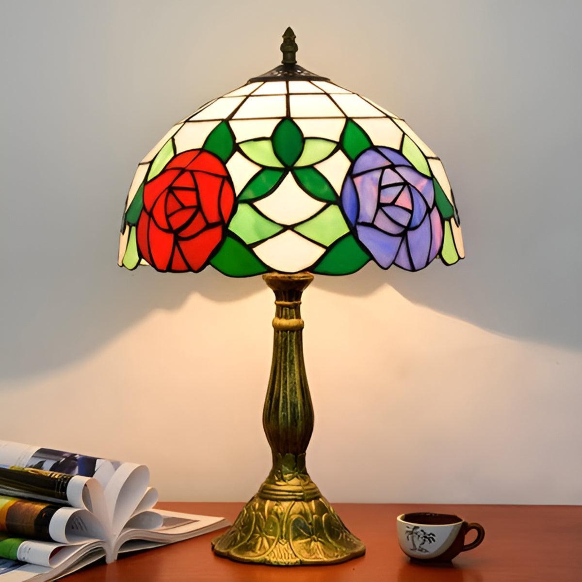 Antique Vintage Stained Glass Table Lamp