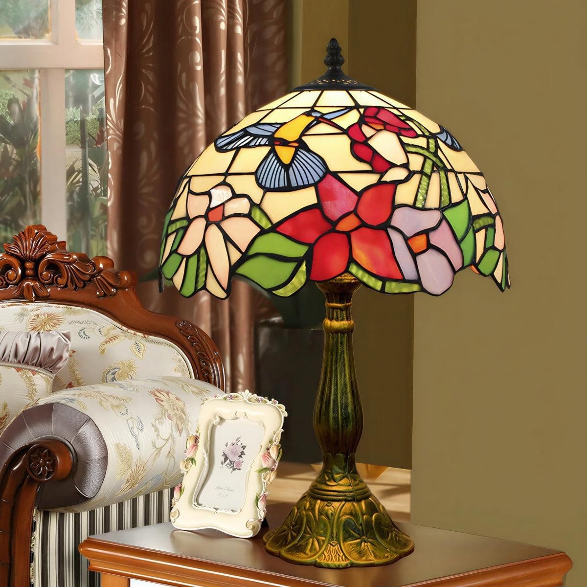 Antique Vintage Stained Glass Table Lamp