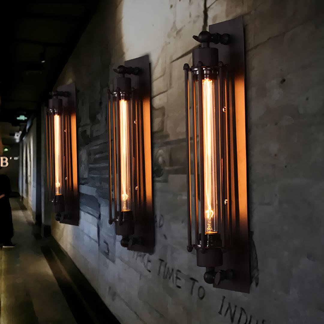 Antique Vintage Wall Sconce Light With Exposed Bulb Cage Design