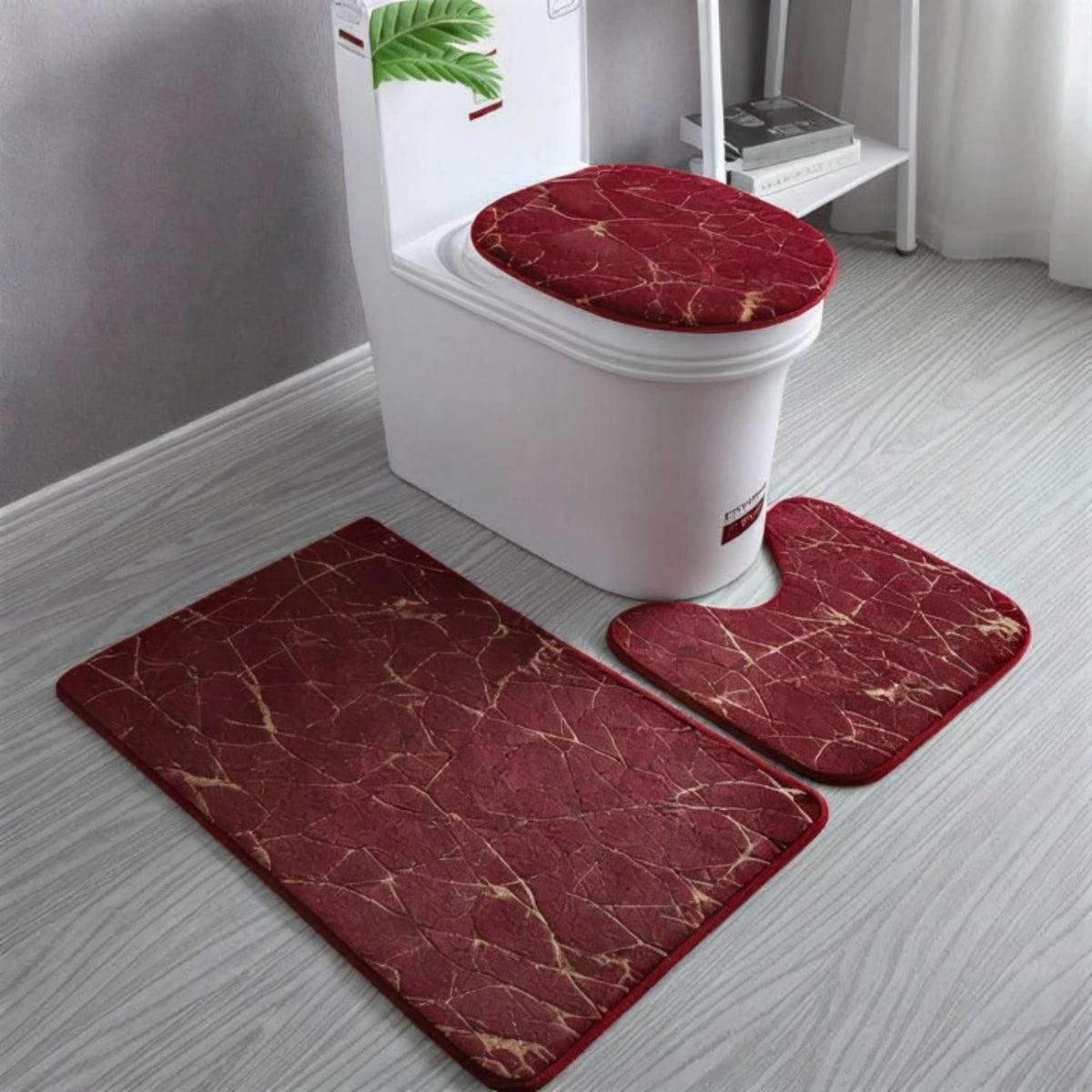 Bathroom Rug Set With Non Slip Toilet Seat Cover
