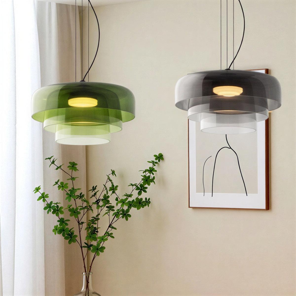 Bauhaus Glass Ceiling Pendant Light With Stacked Glass Design