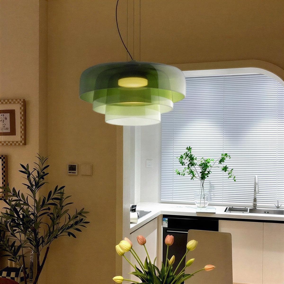 Bauhaus Glass Ceiling Pendant Light With Stacked Glass Design
