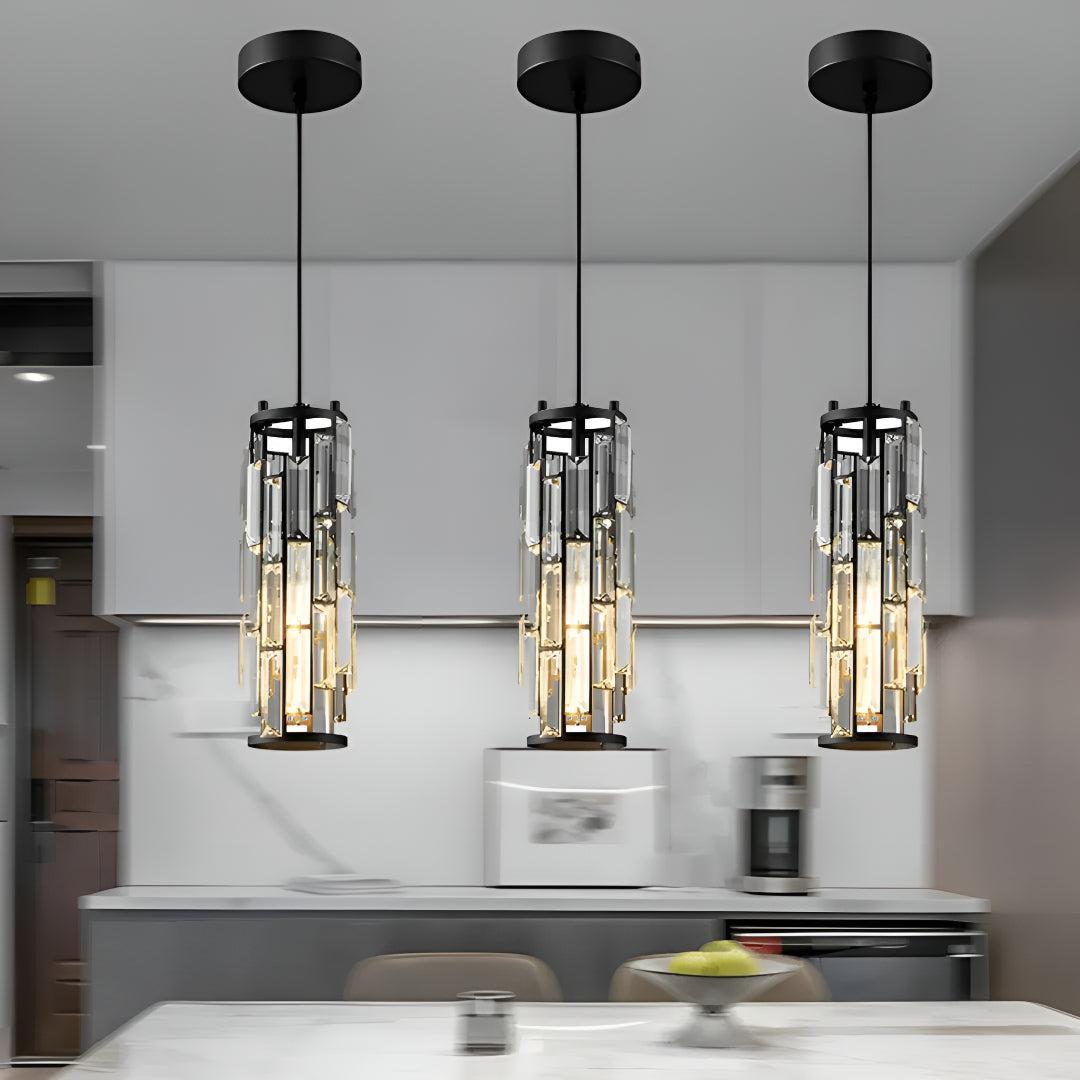 Crystal Glass Pendant Chandelier Light With Cage Design