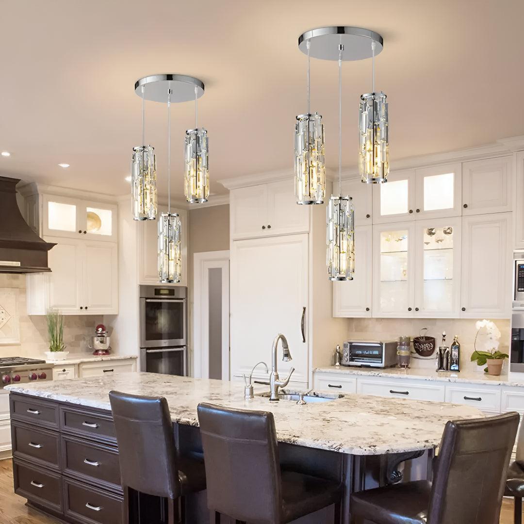 Crystal Glass Pendant Chandelier Light With Cage Design