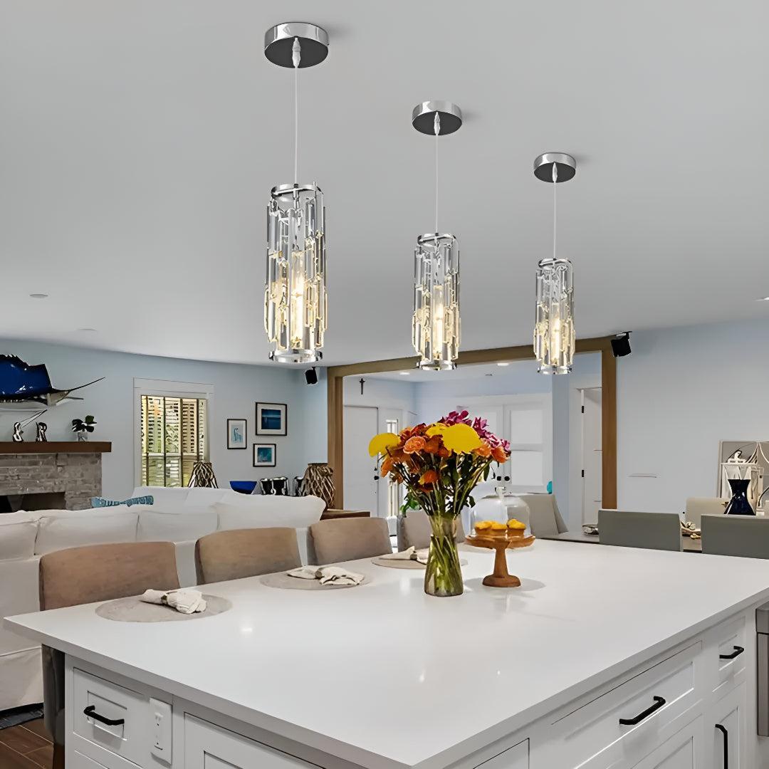 Crystal Glass Pendant Chandelier Light With Cage Design