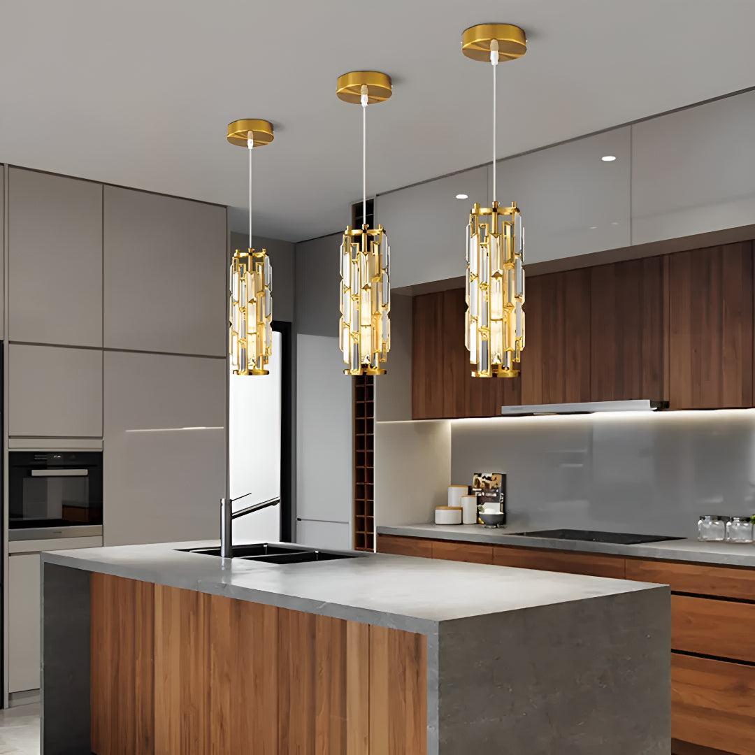 Crystal Glass Pendant Chandelier Light With Cage Design