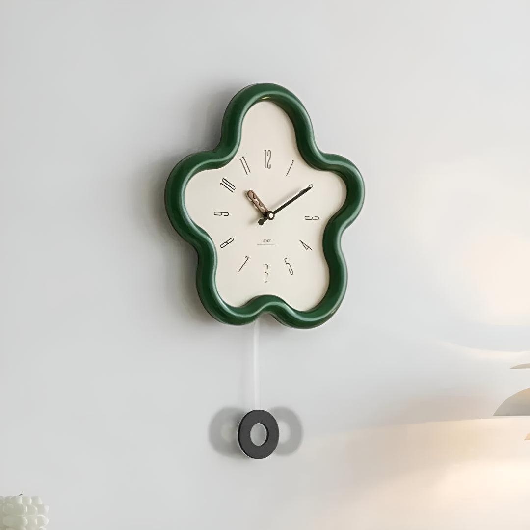Decorative Flower Wall Clock With Silent Pendulum Design