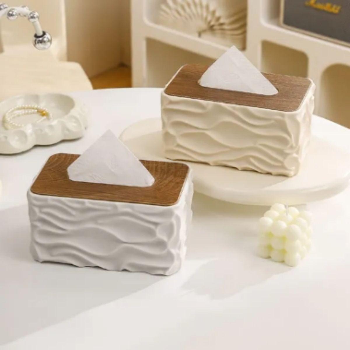 Decorative Tissue Box Cover With Wave Texture Design