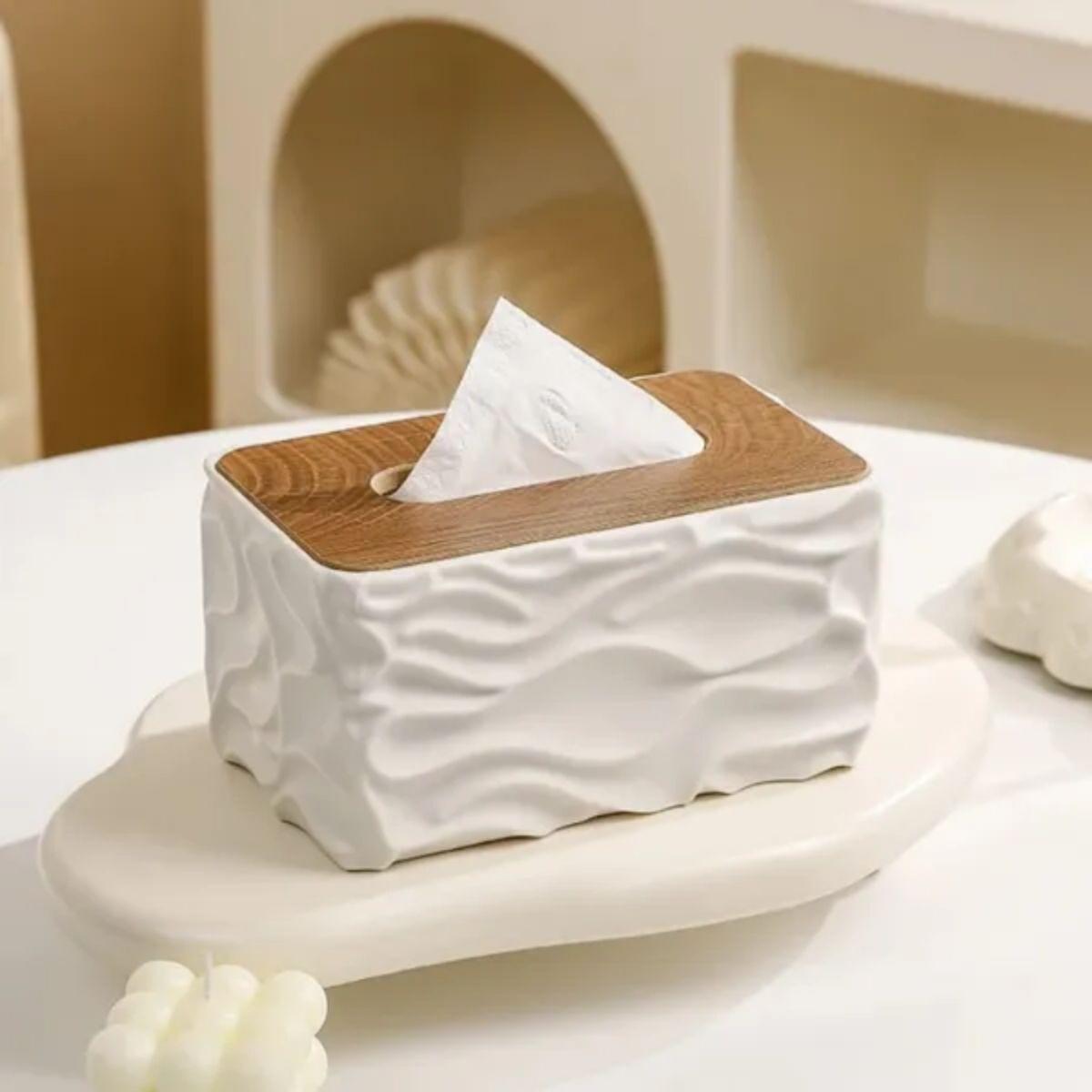 Decorative Tissue Box Cover With Wave Texture Design