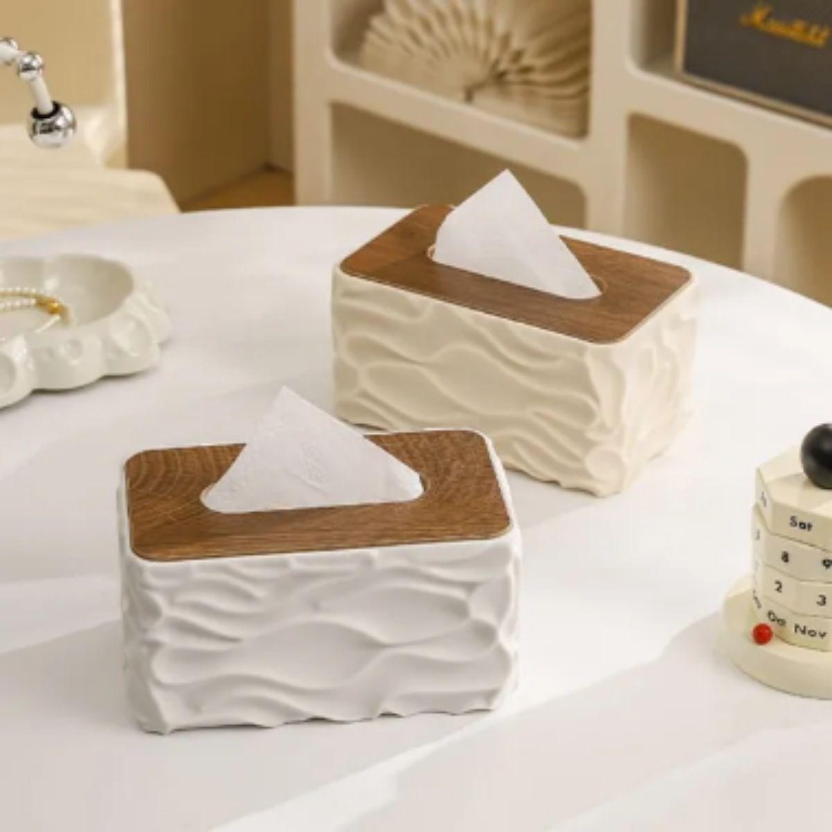Decorative Tissue Box Cover With Wave Texture Design