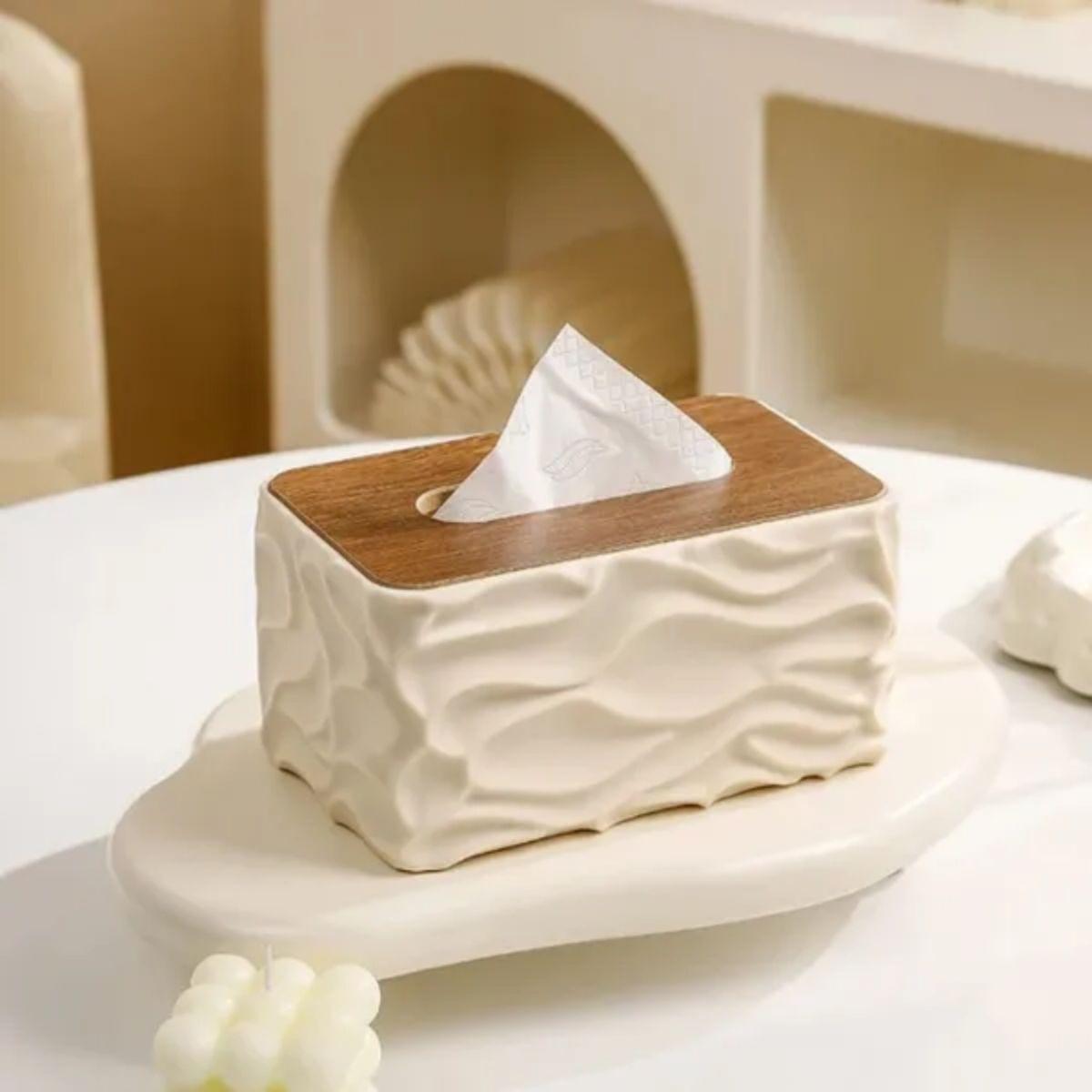 Decorative Tissue Box Cover With Wave Texture Design