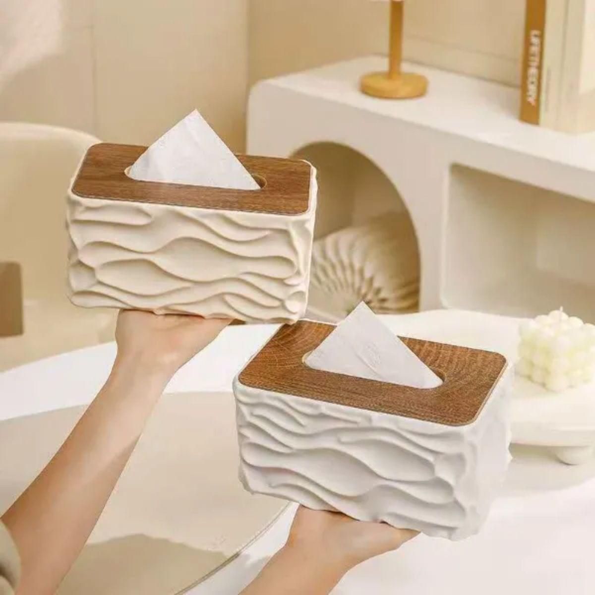 Decorative Tissue Box Cover With Wave Texture Design