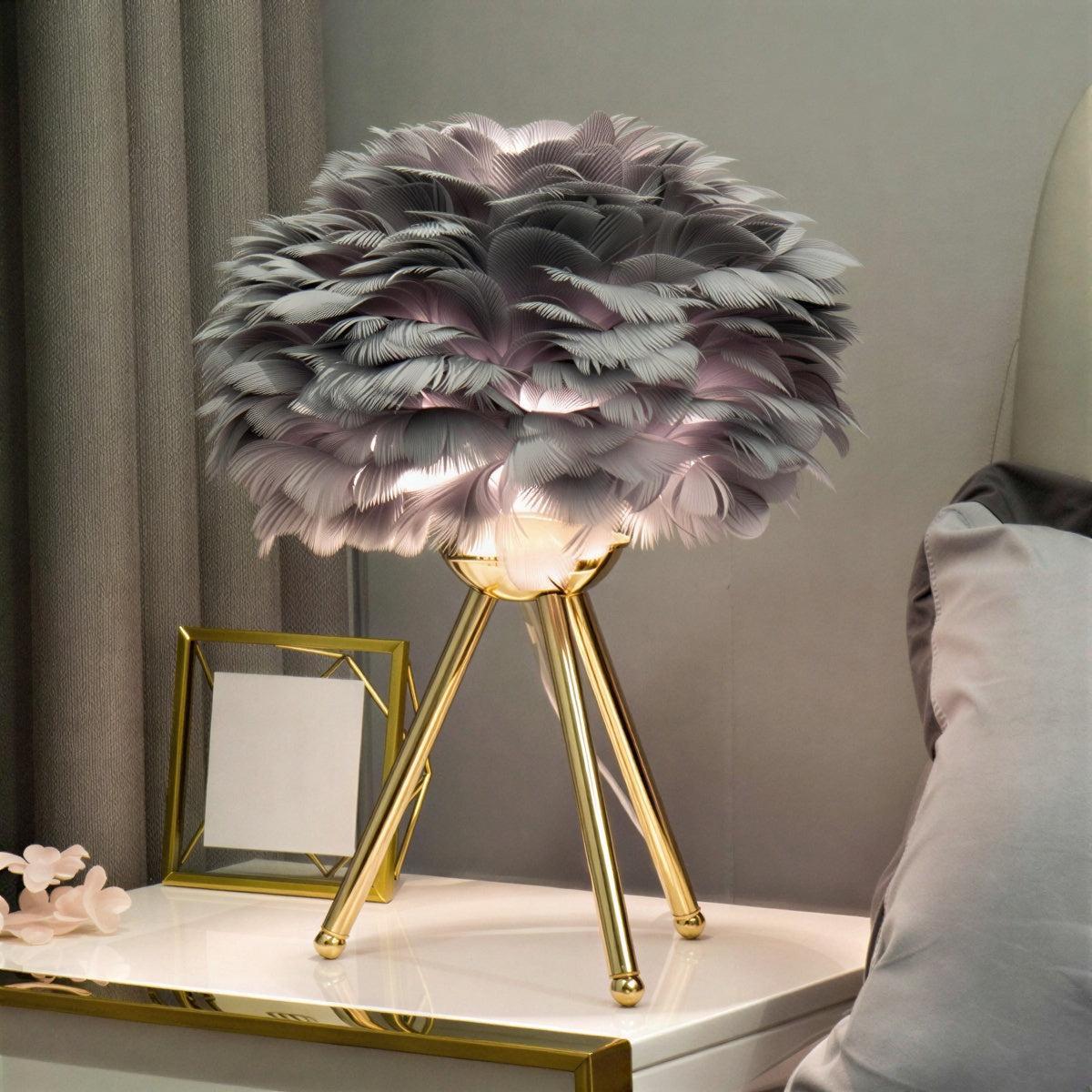Dimmable Table Light With Feathers