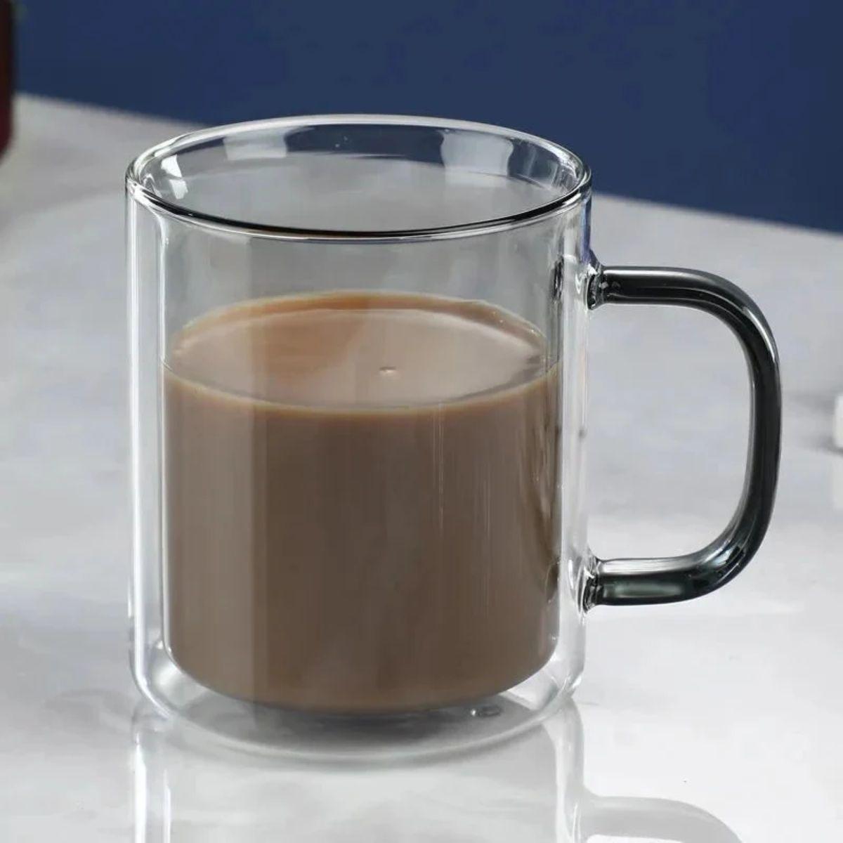 Double Walled Insulated Glass Coffee Mug With Handle