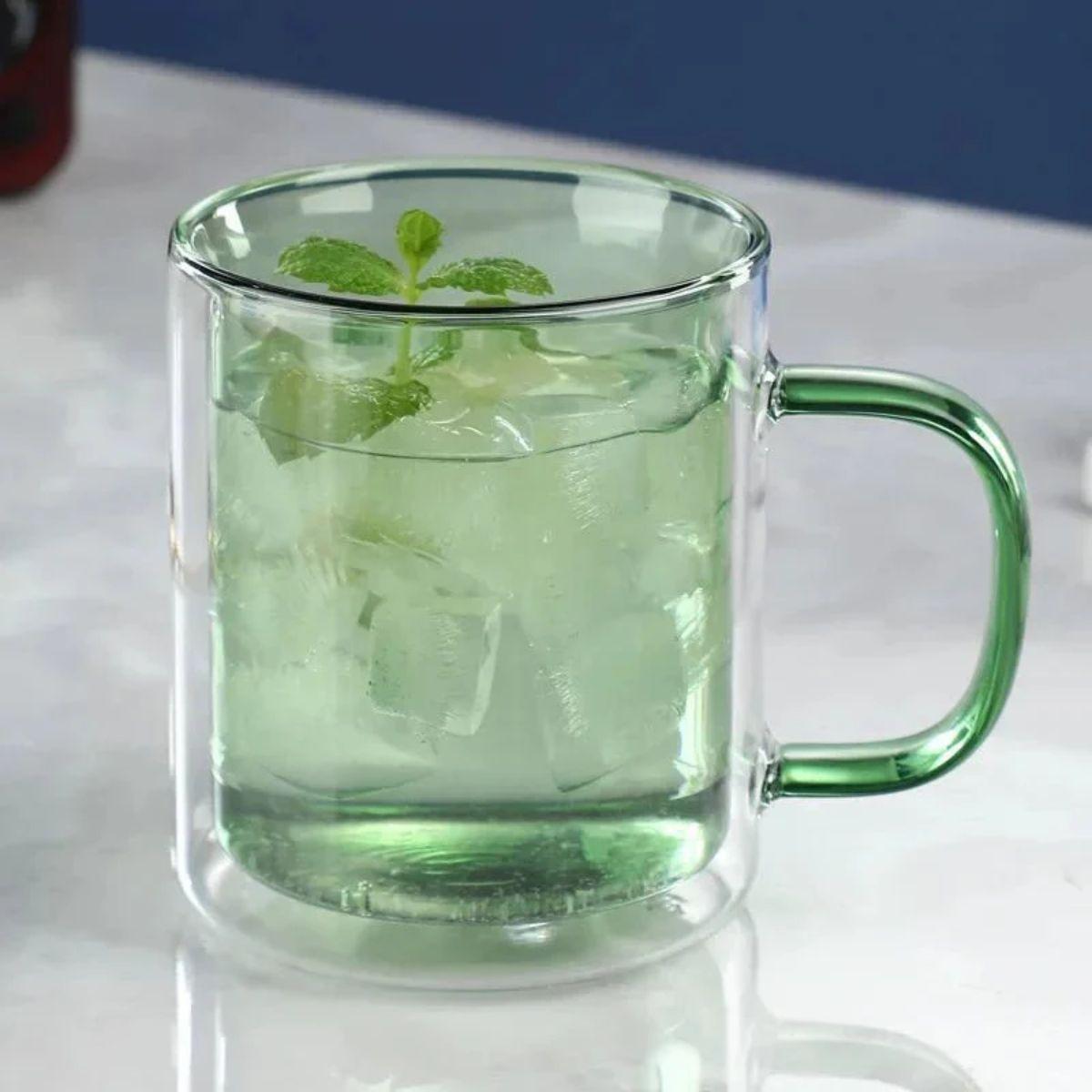 Double Walled Insulated Glass Coffee Mug With Handle