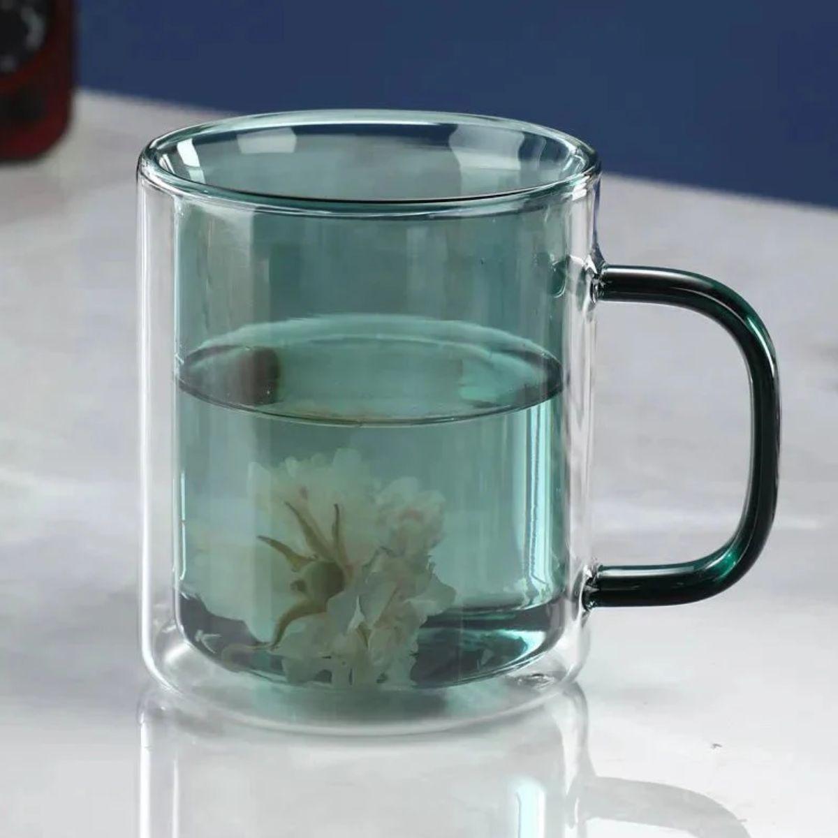 Double Walled Insulated Glass Coffee Mug With Handle