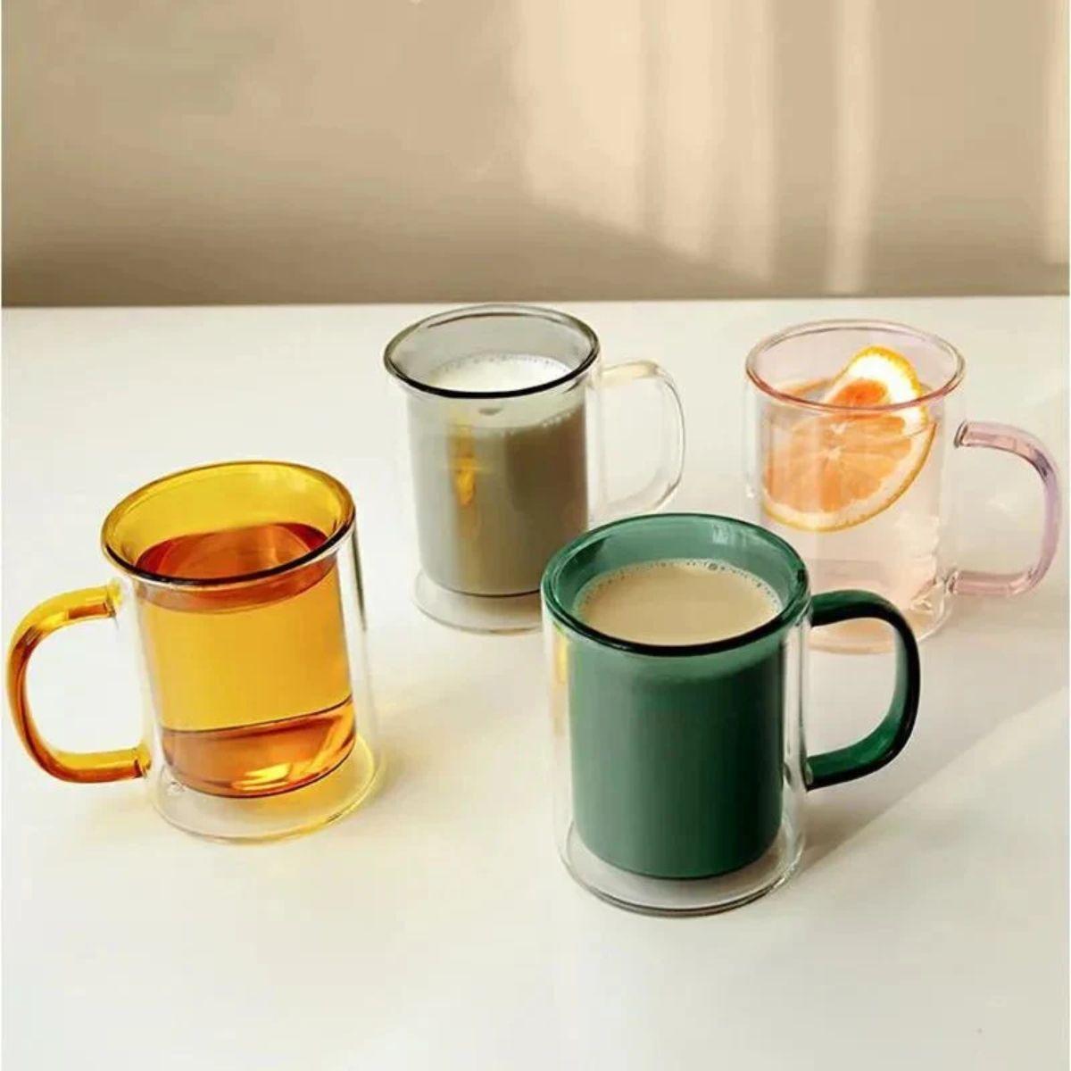 Double Walled Insulated Glass Coffee Mug With Handle