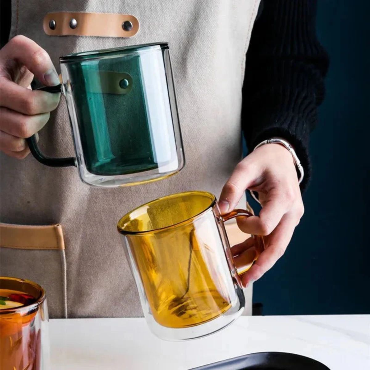 Double Walled Insulated Glass Coffee Mug With Handle