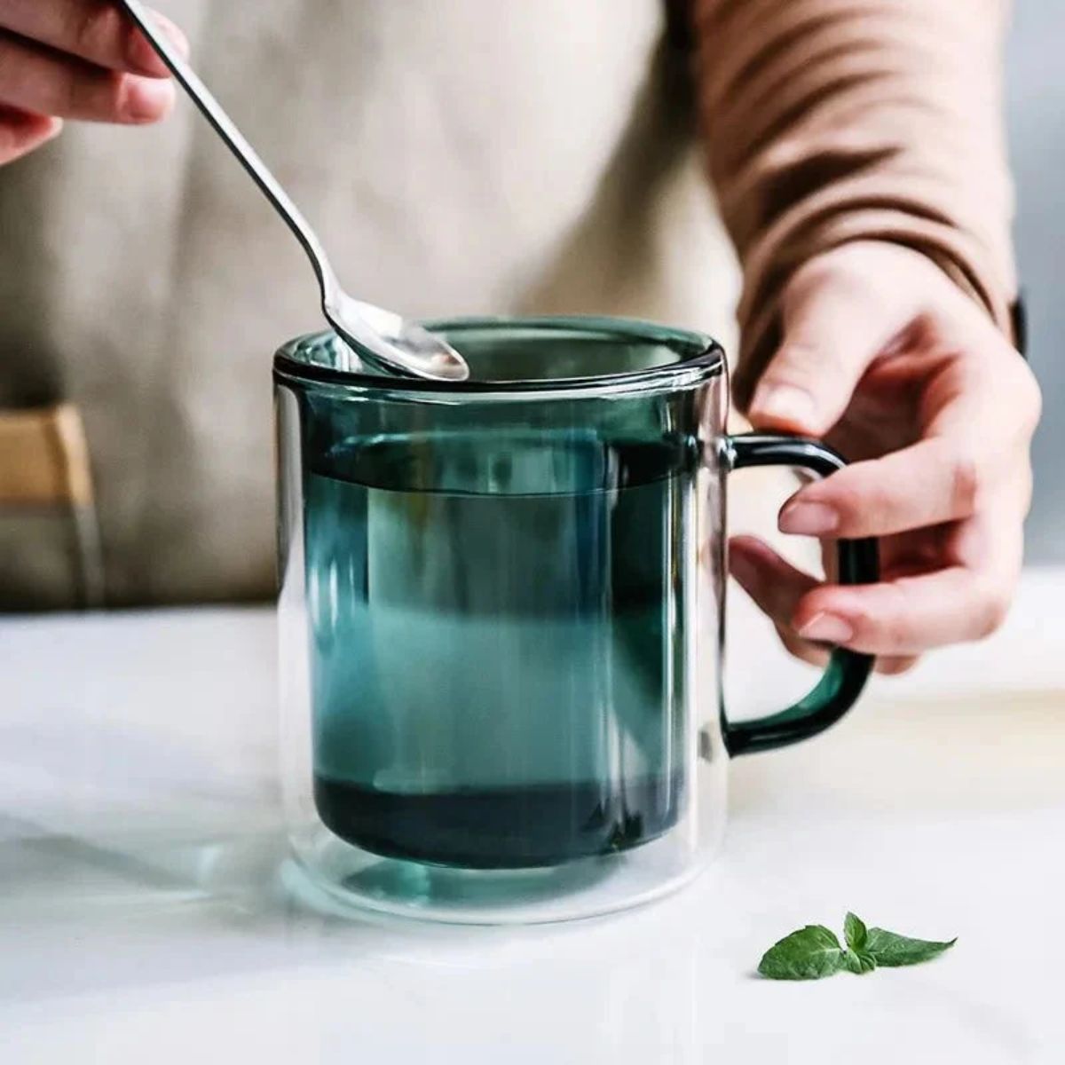 Double Walled Insulated Glass Coffee Mug With Handle