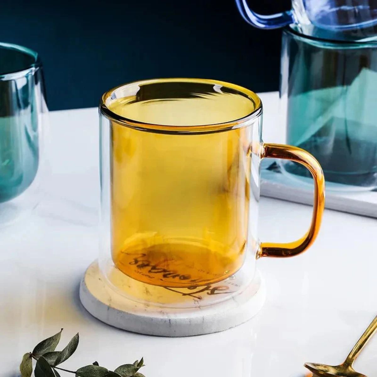 Double Walled Insulated Glass Coffee Mug With Handle