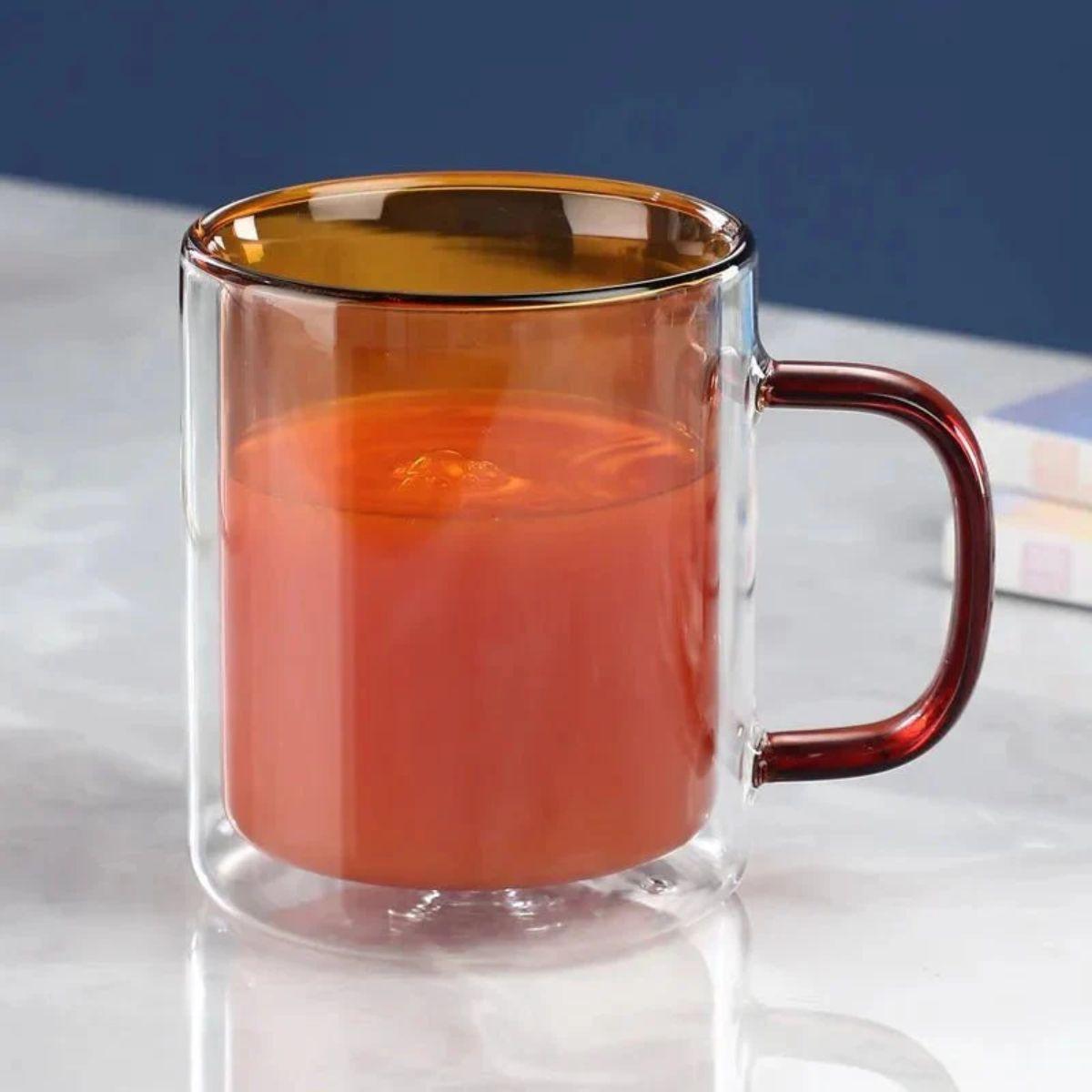 Double Walled Insulated Glass Coffee Mug With Handle