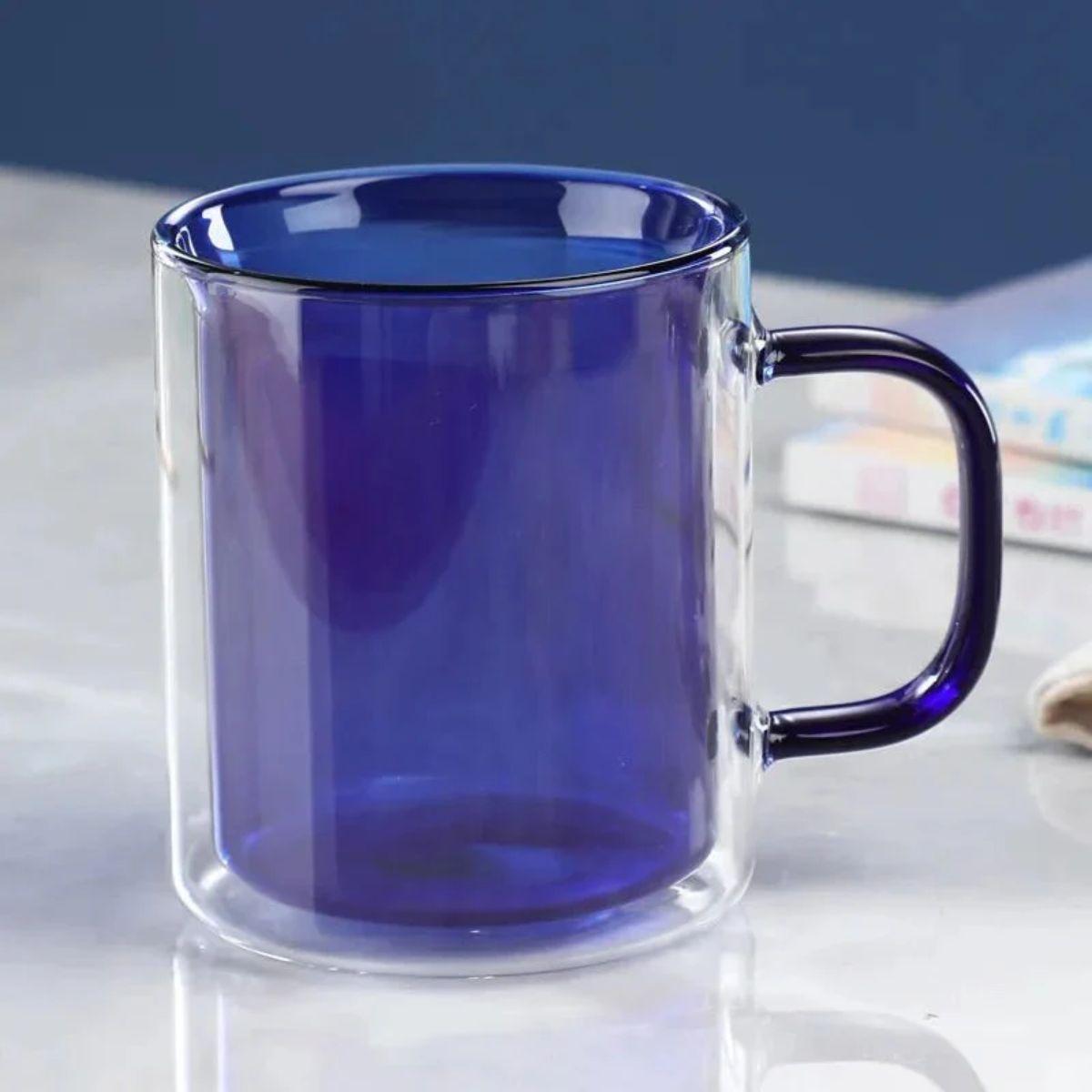 Double Walled Insulated Glass Coffee Mug With Handle