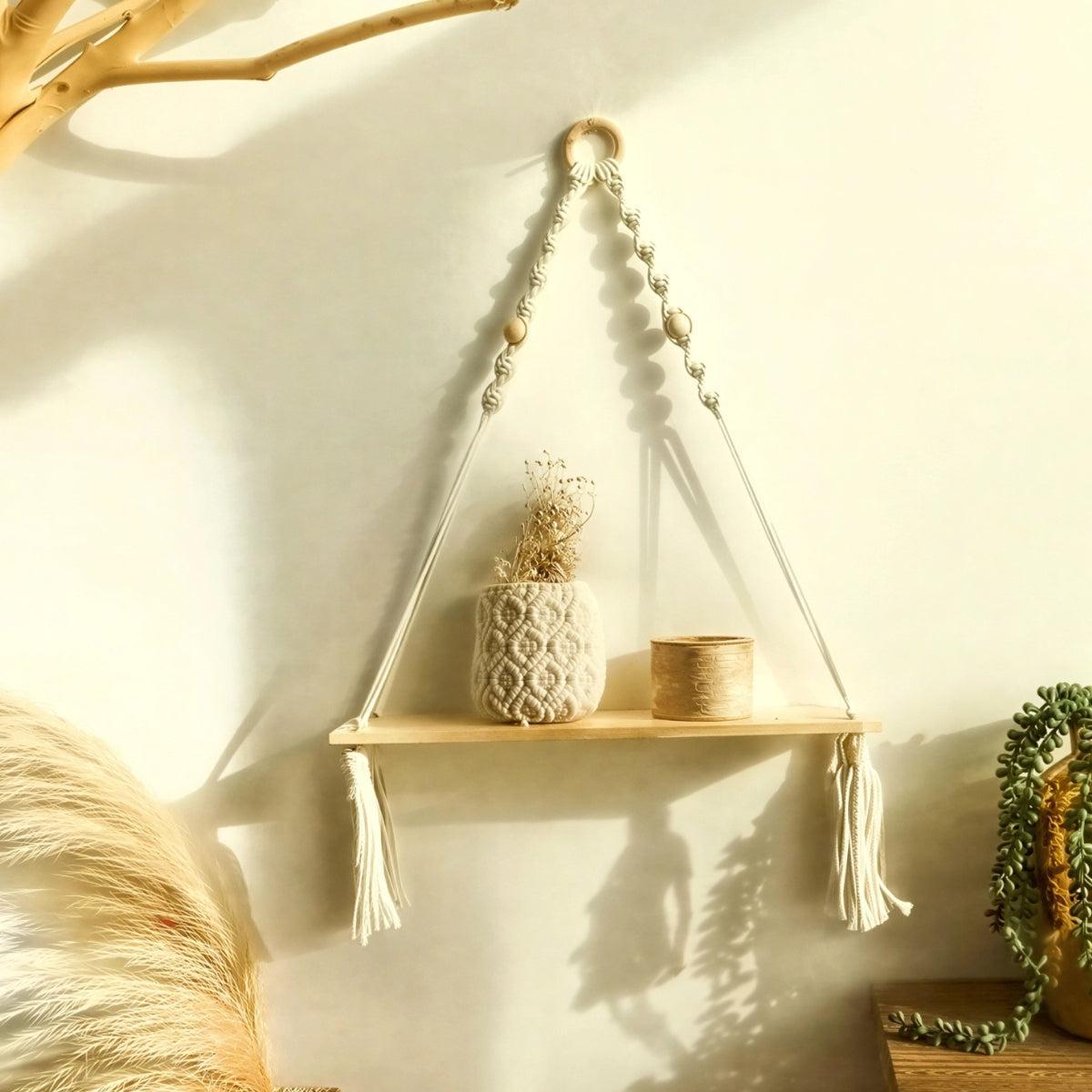 Floating Hanging Wall Shelves With Decorative Boho Design