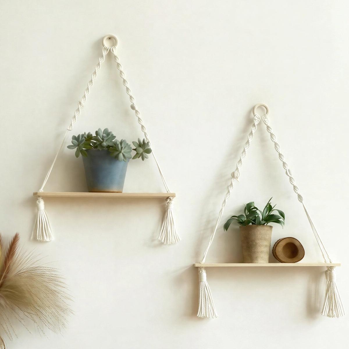 Floating Hanging Wall Shelves With Decorative Boho Design