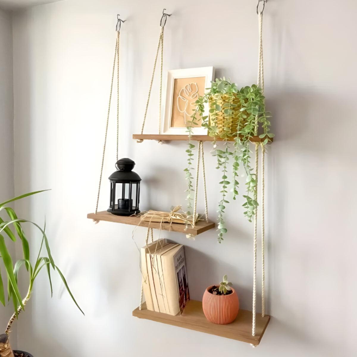 Floating Hanging Wall Shelves With Wood Design