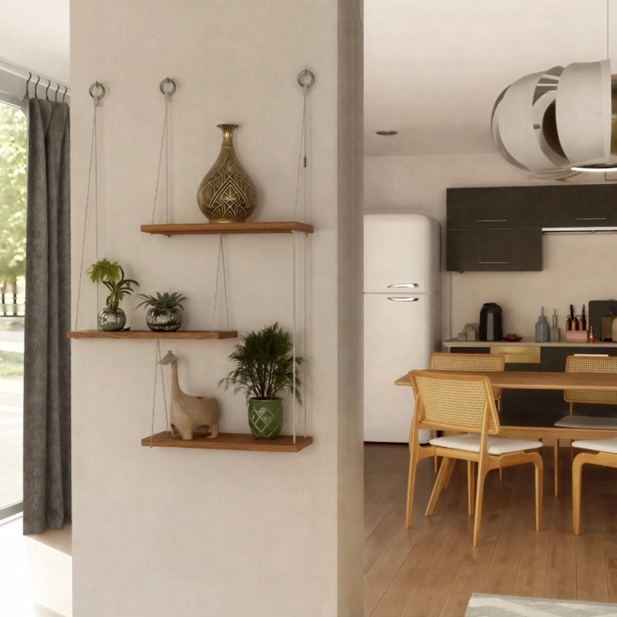 Floating Hanging Wall Shelves With Wood Design