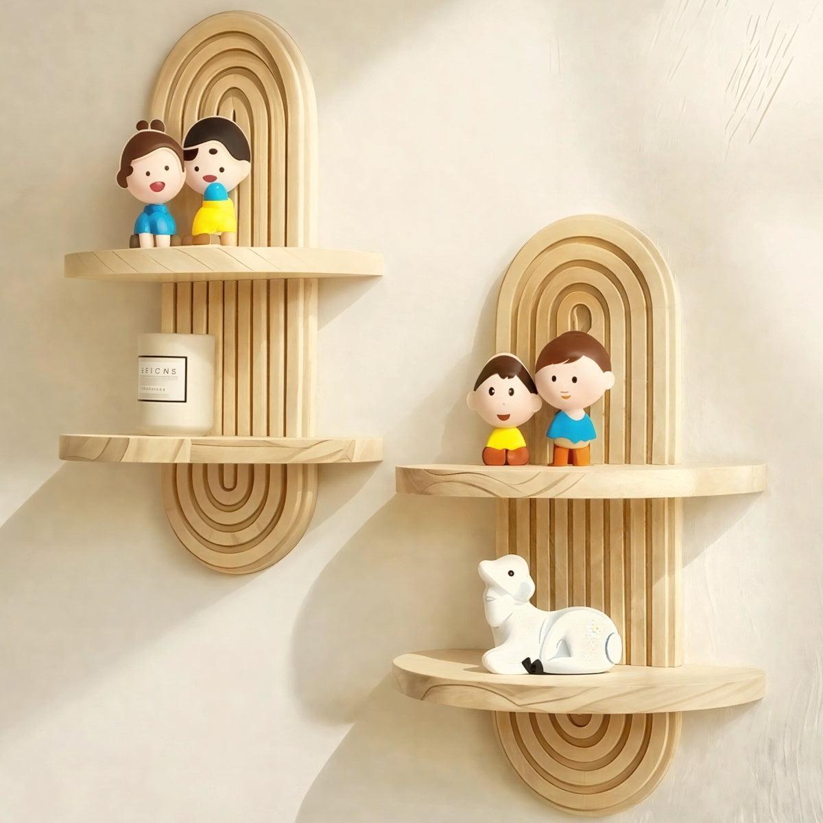 Floating Wall Shelves With Arched Wood Display Design