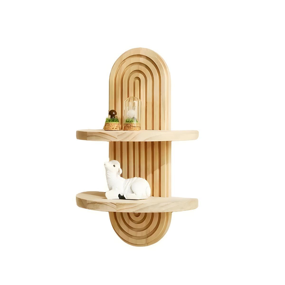 Floating Wall Shelves With Arched Wood Display Design