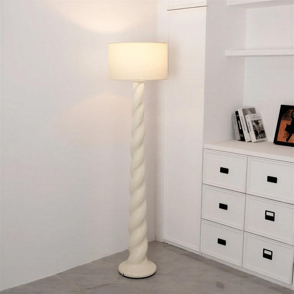 Floor Lamp With Swirl Twist Base and Drum Shade
