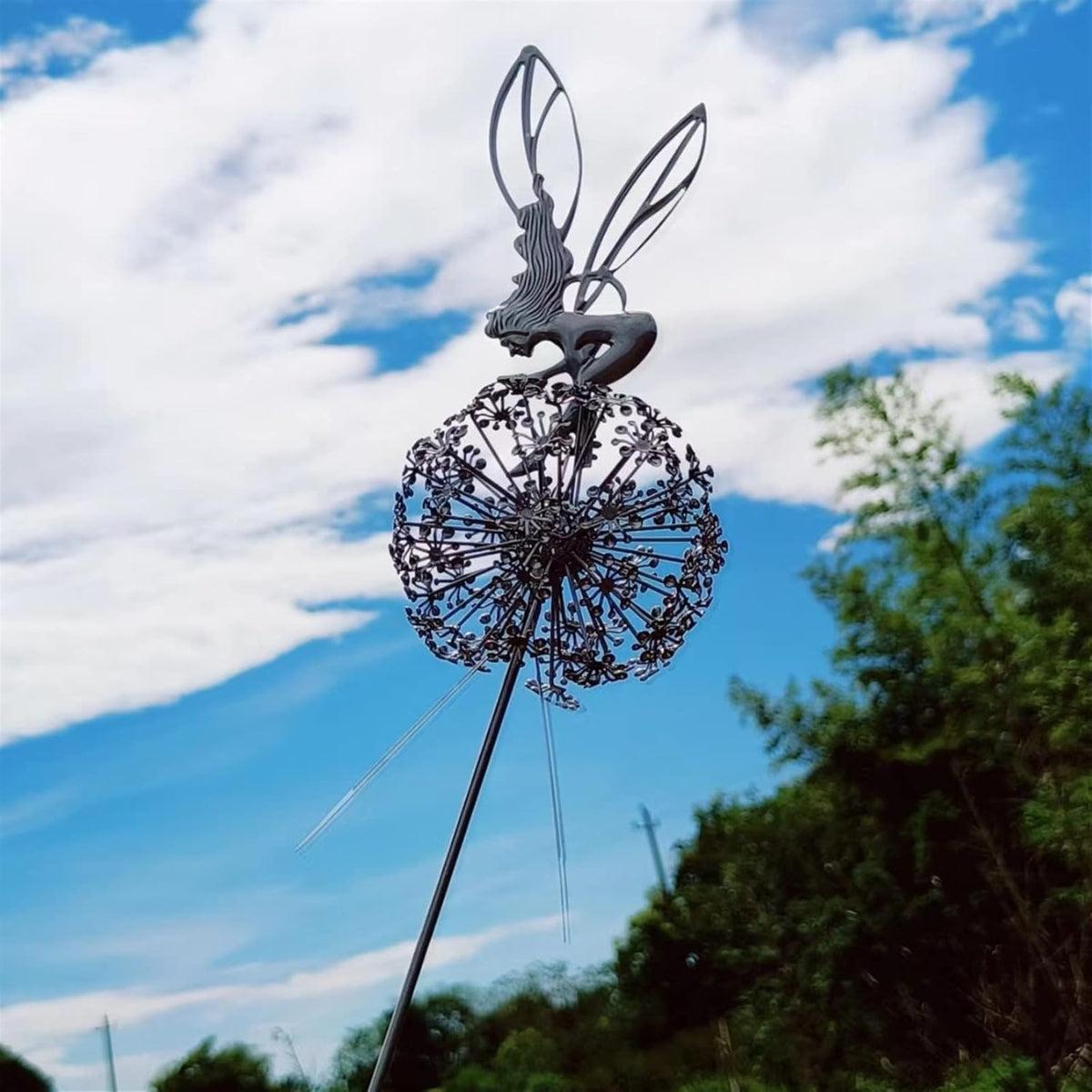 Garden Statue Fairy With Dandelion Outdoor Decor