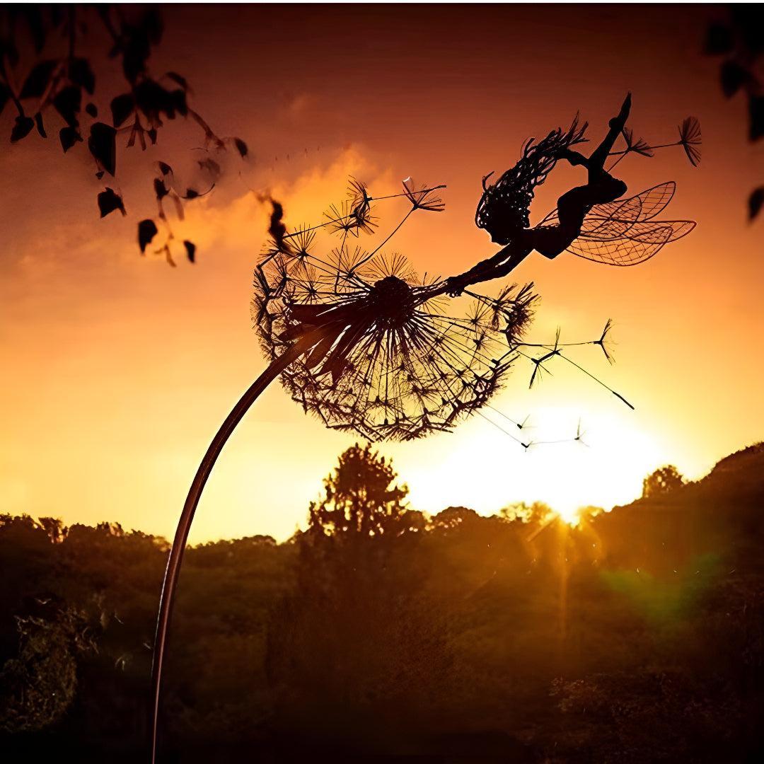 Garden Statue Fairy With Dandelion Outdoor Decor