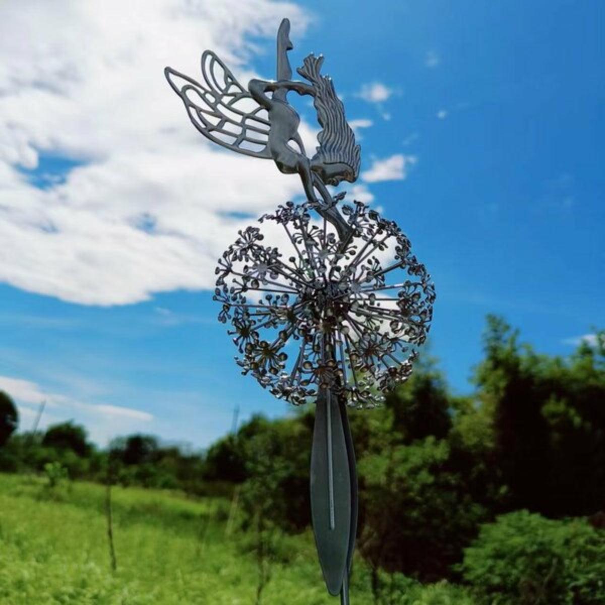 Garden Statue Fairy With Dandelion Outdoor Decor