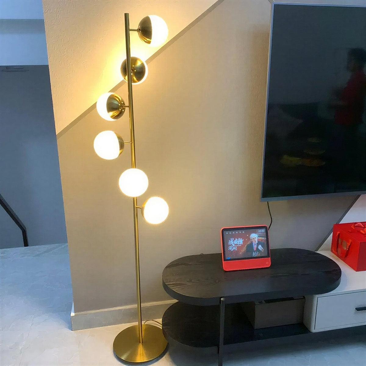 Gold Sputnik Floor Lamp With Glass Globe Shades