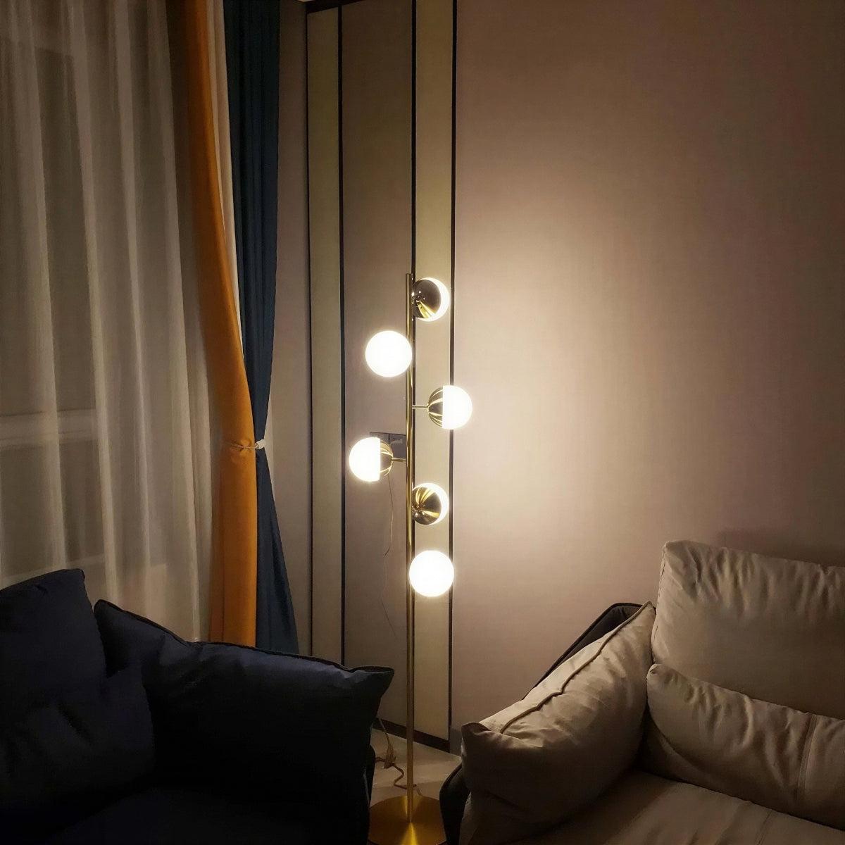 Gold Sputnik Floor Lamp With Glass Globe Shades