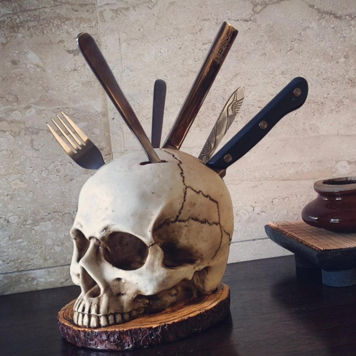 Knife Holder With Halloween Gothic Skull Design