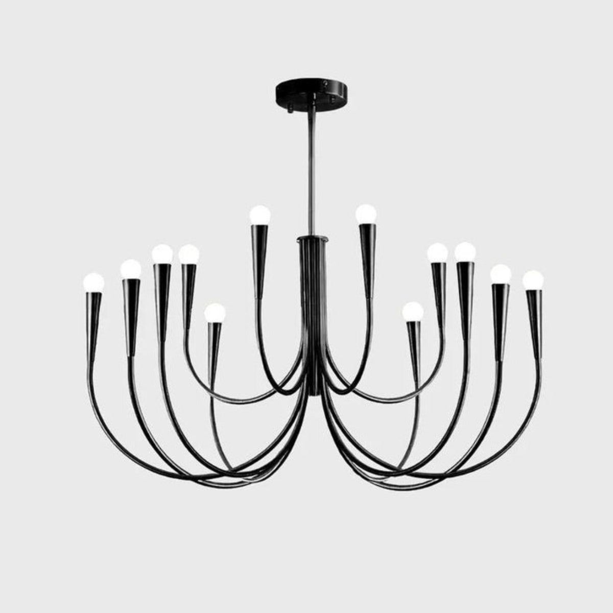 Modern Chandelier Light With Sculpted Curved Swoop Arm Design