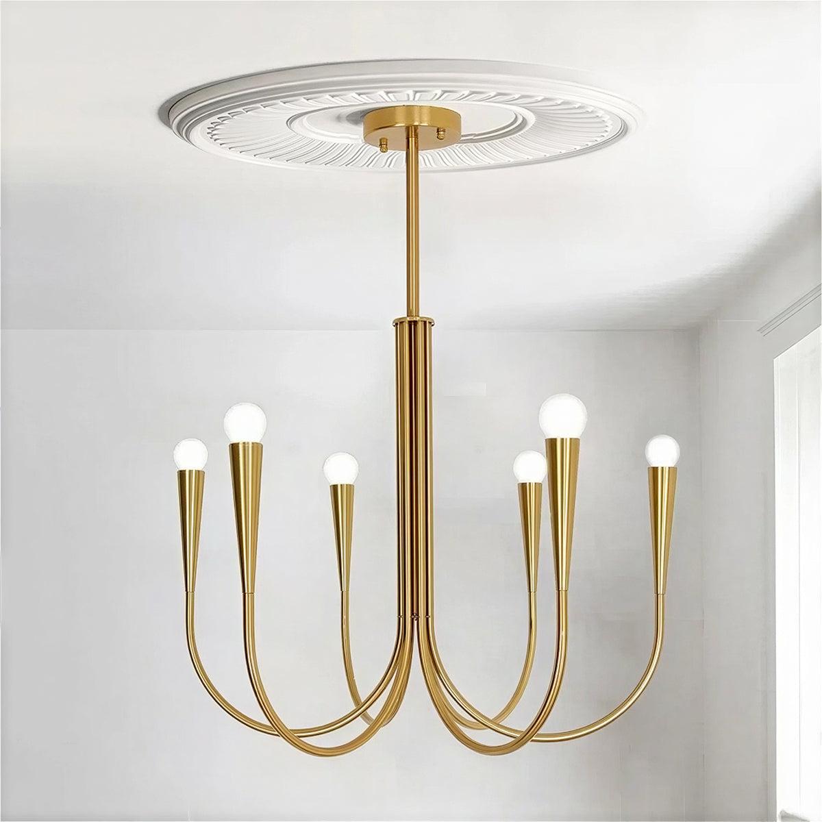 Modern Chandelier Light With Sculpted Curved Swoop Arm Design