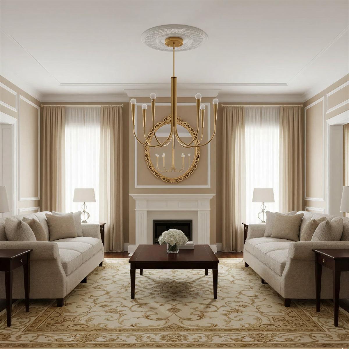 Modern Chandelier Light With Sculpted Curved Swoop Arm Design