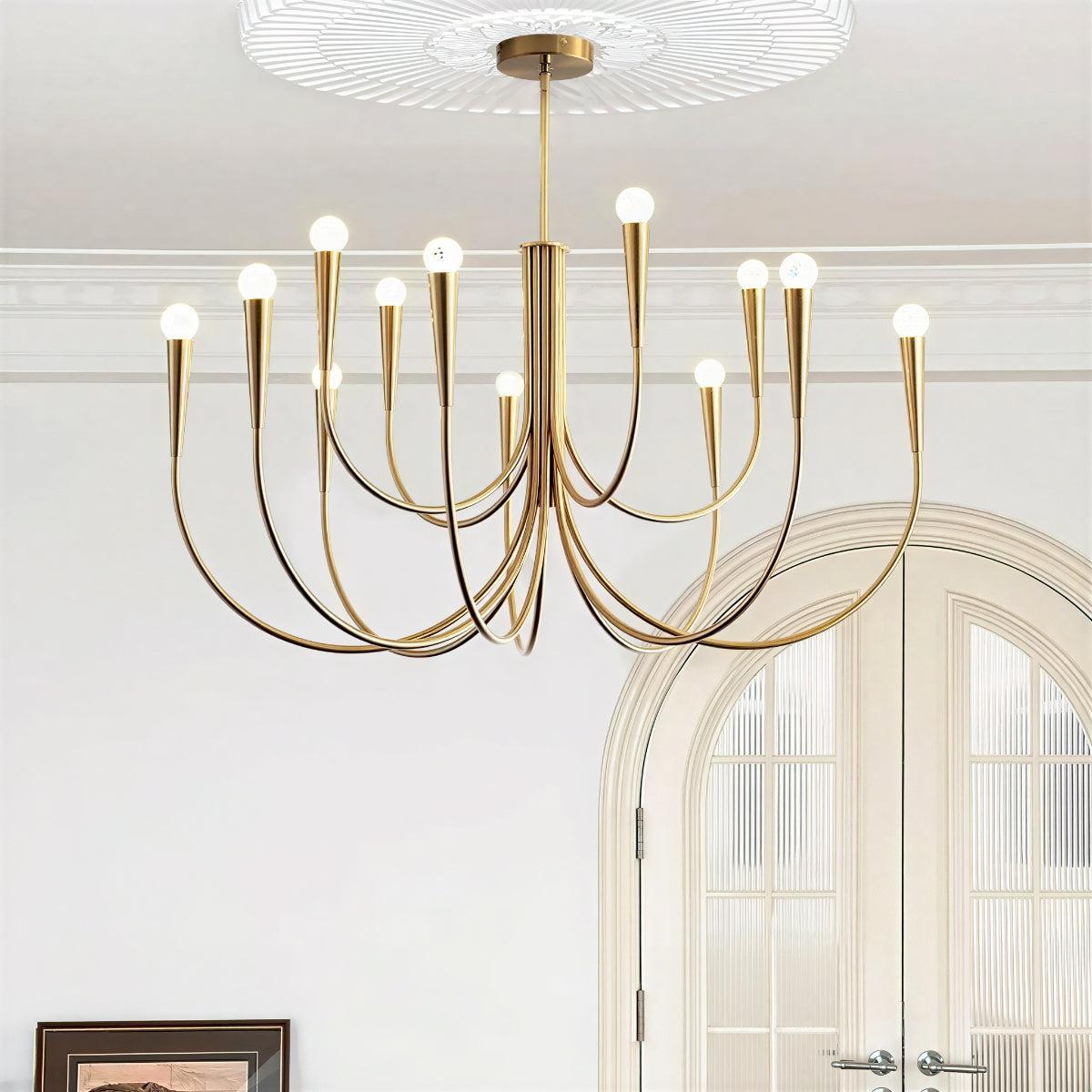 Modern Chandelier Light With Sculpted Curved Swoop Arm Design