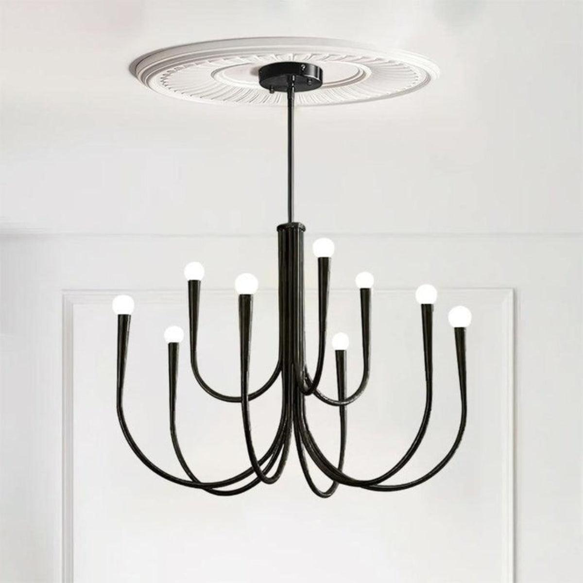 Modern Chandelier Light With Sculpted Curved Swoop Arm Design