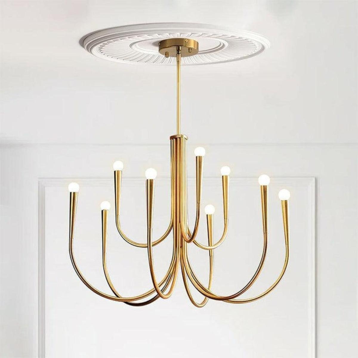 Modern Chandelier Light With Sculpted Curved Swoop Arm Design