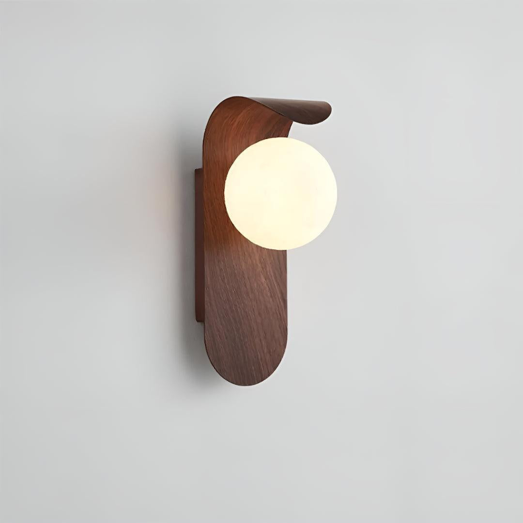 Modern Curved Wooden Wall Sconce Light With Frosted Globe