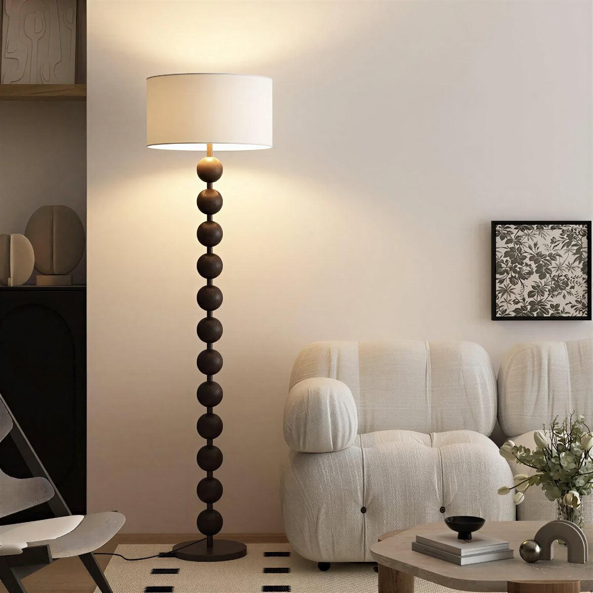 Modern Floor Lamp with Sculpted Wood Sphere Stand