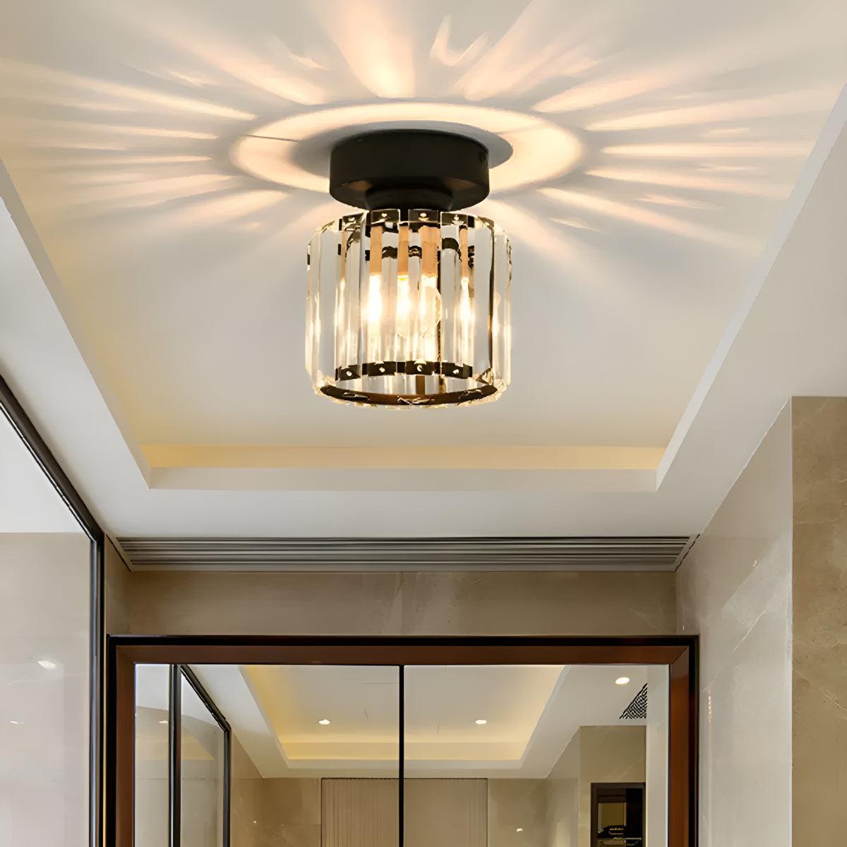 Modern Semi Flush Mount Ceiling Light With Striped Clear Glass Shade